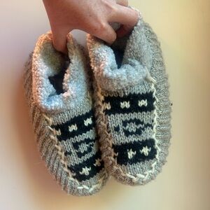 Anthropologie Style Fall Cozy Gray and Black Knit Slippers